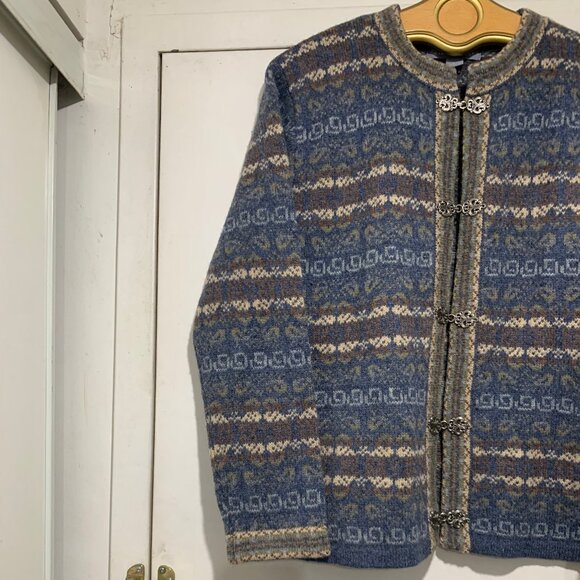 VINTAGE CARROLL REED WOOL PATTERN SWEATER JACKETS SIZE L - Picture 3 of 12